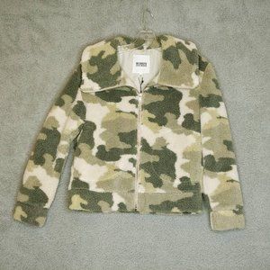 Bb Dakota Steve Madden Mens Fleece Jacket Green White Camouflage Full Zip XS New